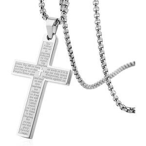Stainless Steel Mens Womens Cross Necklace Silver